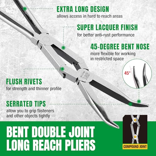 SK 13-Inch Double Compound Long Reach Pliers, 45° Bent Nose Pliers With Comfort Grips, Premium CR-V Steel Construction - style: 45-Degree Angle
