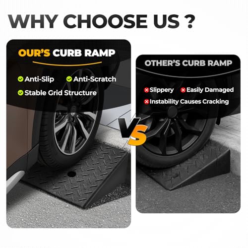 Auto Dynasty Rubber Curb Ramps, 4.3" Lift Height Curbside Driveway Ramp, 4410 LBS/2T Capacity Sidewalk Curb Ramp for Cars Trucks Bikes Motorcycles Wheelchairs, 2 Pack - size: 4.3" Rise