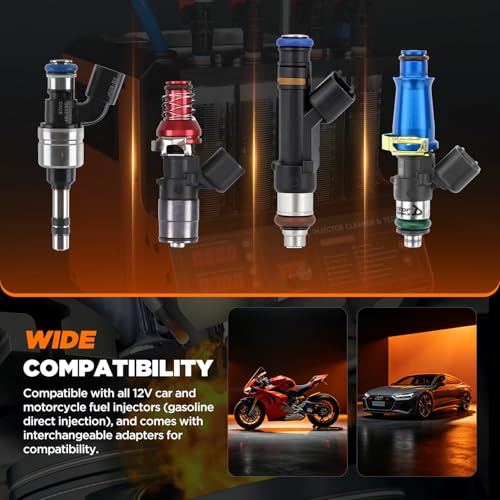 Fuel Injector Cleaner Tester Machine，4-Cylinder Ultrasonic Heating Cleaning | 4 Test Functions, 9 Test Modes, 2000ml Cleaning Tank, 110V Fuel System Injection Cleaning Kit for 12V Gas Car & Motorcycle