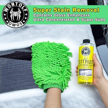 Wontolf 17pc Car Wash Kit, Car Cleaning Kit with Car Wash Brush Long Handle, Car Wash Soap, Interior Cleaner, Wheel Cleaner, Window Squeegee, Car Interior Detailing Kit for Cars Trucks RVs SUVs