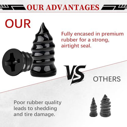 JAMIEWIN 60PCS Tire Repair Screws Kit for Car Truck SUV Motorcycle | Vacuum Self-Sealing Screw-in Rubber Plugs. Heavy Duty Tire Puncture Repair Tool. Self-Service Quick Fix for Tubeless Tires