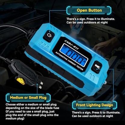 Automotive Circuit Fault Probe Tester CNBJ-611, High-Precision 20A 48V Automotive Current Tester with LCD Display & Front Lighting, Car Circuit Probe Tester Relay Fuse Checker for Vehicles