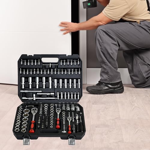 171-Piece Socket and Ratchet Wrench Set - Portable Home Basic Repair Tool Kit, Black Tool Box Set Hand Tool Kit with Combination Wrenches and Lock, Perfect for Homeowner, Diyer, Handyman - size: 171-Piece Hand Tool Kit