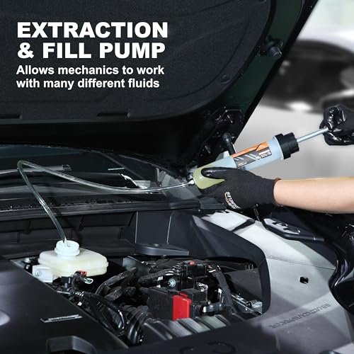 FOUR UNCLES Fluid Transfer Syringe with Flexible Hose for Oil Service | Cleaner Fluid Service, Flexible Reach Design, Precise Transfer Control, Reduce Spills, DIY Garage Essential - size: 200cc(58cm hose)