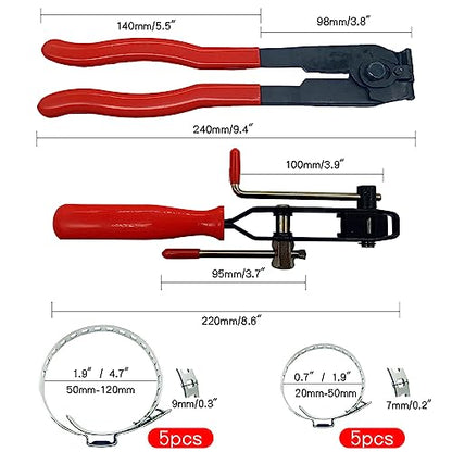 Heavy Duty Antiskid CV Joint Boot Clamp Pliers With Boot Clamps Kit, Banding Tools, Ear Boot Tie Pliers, 10 Crimp Bands, Automotive Hose Axle Plier for Most Cars (Red) - color: Red