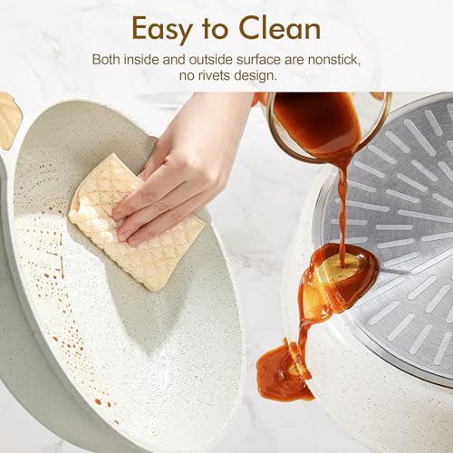 SENSARTE Nonstick Ceramic Saute Pan 12-Inch, 5QT Non-toxic Deep Frying Pan Skillet with Lid, Healthy No Teflon Cookware, Stay Cool Handle, Induction Compatible, PFAS Free - color: Ceramic White, size: 12-inch/5QT