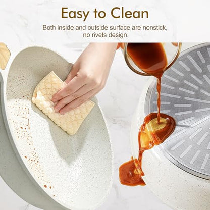 SENSARTE Nonstick Ceramic Saute Pan 12-Inch, 5QT Non-toxic Deep Frying Pan Skillet with Lid, Healthy No Teflon Cookware, Stay Cool Handle, Induction Compatible, PFAS Free - color: Ceramic White, size: 12-inch/5QT