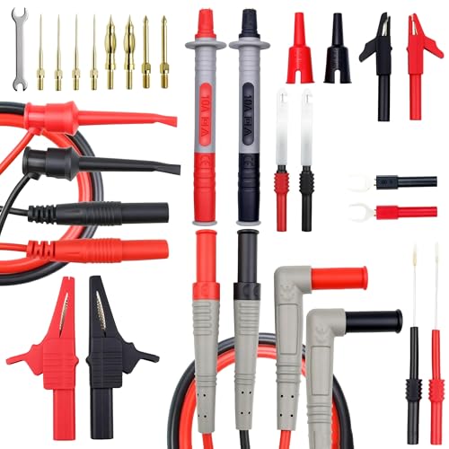 Multimeter Test Leads Kit, Automotive Back Probe Pin Accessories, 28 Pcs | Includes Gold-Plated Probes, Alligator Clips, Test Hooks, For Automotive, Industrial, Home Electrical Testing