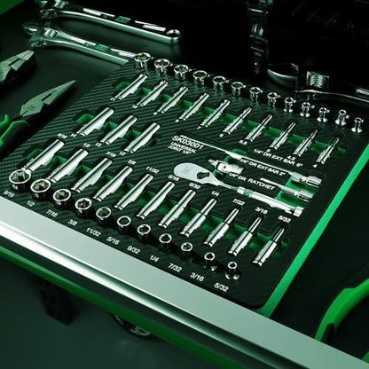 SK 1/4" Drive Socket Set with 90-Tooth Ratchet, 52-Piece, SAE & Metric | SuperKrome Finish, Premium CR-V Steel, Heat Treated, with EVA Foam Tool Organizer - size: 52PC