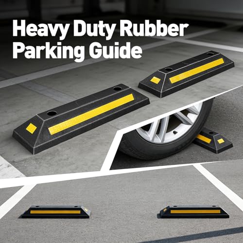 DNA Motoring 2 Pack 21" Parking Stopper for Garage, Heavy Duty Garage Parking Aid, Parking Gadgets Protects Car and Garage Walls, w/Reflective Yellow Tape Curb, 21" L x 5.7" W x 3.14" H, TOOLS-00826 - style: 3 side Reflective Strip