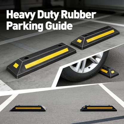 DNA Motoring 2 Pack 21" Parking Stopper for Garage, Heavy Duty Garage Parking Aid, Parking Gadgets Protects Car and Garage Walls, w/Reflective Yellow Tape Curb, 21" L x 5.7" W x 3.14" H, TOOLS-00826 - style: 3 side Reflective Strip