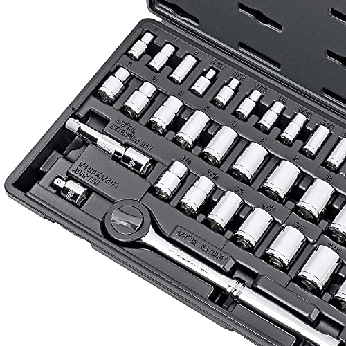 Carbyne 34-Piece 1/4 and 3/8 in. Drive Socket and Ratchet Set, SAE and Metric, CrV Steel, 72-Tooth Ratchets, 6 and 12 Point Sockets, Compact Storage Case