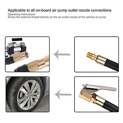 Tire Inflator Extension Tube Tyre Pump Quick Inflation Chuck Adapter Hose Quick-Inflation Clip Connector High-Pressure Tube Car Motorcycle Maintenance Accessories