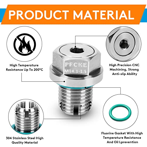M14.1-1.5x 15mm Oil Drain Plug Oversize Piggyback, Stainless Steel Self Tapping Oil Pan Thread Repair Kit with O-Ring,and Hexagonal Wrench - color: Repair Plug, size: M14.1-1.5x15