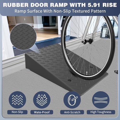 Rubber Threshold Ramp 5.91 Inch Rise, Wheelchair Rubber Door Ramp with Non-Slip Surface, Home Step Ramp with Channel for Wheelchairs/Cars/Scooters(1PCS, 2200LBs Loading) - size: 5.91IN-1PC