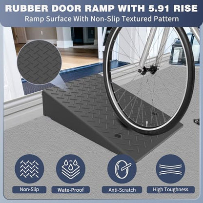 Rubber Threshold Ramp 5.91 Inch Rise, Wheelchair Rubber Door Ramp with Non-Slip Surface, Home Step Ramp with Channel for Wheelchairs/Cars/Scooters(1PCS, 2200LBs Loading) - size: 5.91IN-1PC