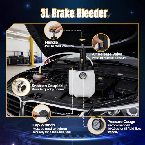 3L Brake Bleeder Kit, Manual Brake Fluid Bleeder Kit with 1L Waste Bottle | 43.5/45/49.5/50.7mm 4 Master Cylinders Adapters and Fluid Dropper, Suitable for Most Vehicles