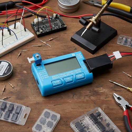 RC 8 Digital Battery Tester with LCD Display Manage 8 LiPo Life Li Ion Batteries Voltage Tester Compatible with 2-8S NiCd NiMH Battery Monitor Dual-Function Capacity Checker