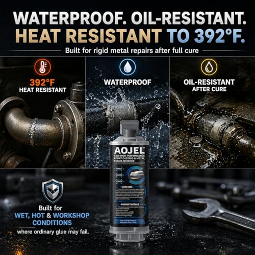 Metal Epoxy Repair System for Aluminum & Metal, 2-Part Cold Weld Load-Bearing Waterproof, Oil & Heat Resistant 392°F, Drillable Sandable Paintable, 30-Min Working Time 1.69 oz