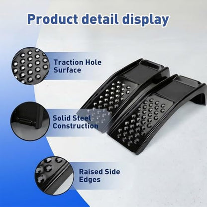 Heavy Duty Car Ramps for Oil Changes, 2 Pack Solid Steel Vehicle Ramps, 8,000 LBS Capacity Per Pair, 35" x 12" x 9.5", Auto Service Ramps, 9" Tire Track Width, Traction Hole Surface, Black - color: Black