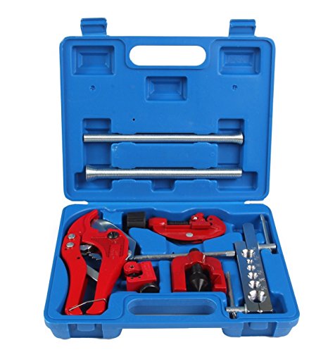 Flaring Tool Set (9 Piece - Professional Grade) Heavy Duty Brake Line Flaring Tool Kit and Swage Tool, Flare Tool with Tubing Straightener or Cutter (Not a Double Brake Flaring Tool)