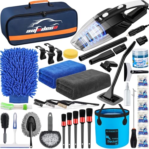 41Pcs Car Cleaning Wash Kit Interior Detailing Cleaner Kit with High Power Handheld Vacuum, Collapsible Bucket, Windshield Tool, Snow Shovel, Tire Brush, Complete Car Care Tools, Blue - color: Blue, size: 41Pcs