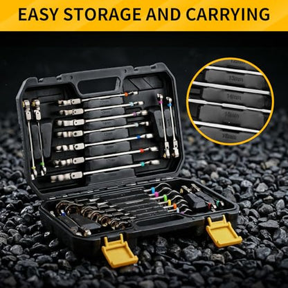 GRENPRO 23PCS Flex-Head Ratcheting Wrench Set, Combination Ratchet Wrenches Set Metric and Standard & SAE with Organizer Box, 6-18mm & 1/4" to 3/4" with Color Ring, Nickel Plating Socket Mechanic Tool - style: 23PCS Nickel Flex-Head Ratcheting Wrench Set