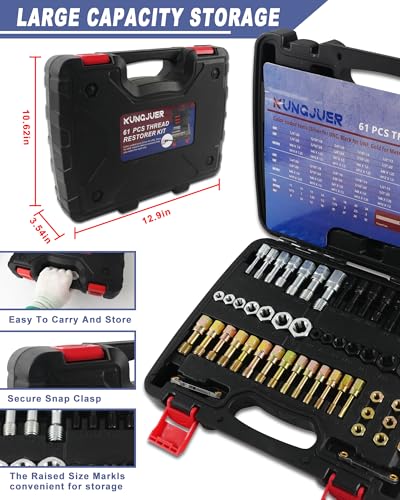 61PCS Master Thread Rethreading Kit,UNC UNF Metric Thread Chaser | Thread Restorer Tool with Thread Pitch Gauge, Designed to Repair or Reshape Damaged Threads on Bolts, Screws, or Nuts - size: 61pcs Thread Chaser Set
