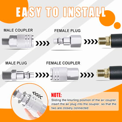 Air Coupler & Plug Kit,28 Pieces 1/4" NPT Air Tool Fittings Set,Quick Connect Air Hose Fittings Air Compressor Accessories