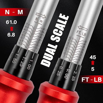Adjustable Open End Torque Wrench 3/8" Drive-5-45 Ft.Lb for HVAC | 32MM 3/8 Inch Pound Torque Wrench(6.8-61 N.m),Interchangeable Jaw&Ratchet Head for Bike Precision Parts Moto Narrow Pipeline - size: 3/8" 5-45FT.LB, style: Click