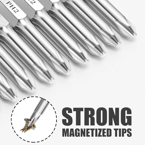 Phillips #2 Bit Set(10-Pack 2 Inch), 1/4 Inch Hex Shank S2 Steel Magnetic PH2 Screwdriver Power Bits - style: PH2