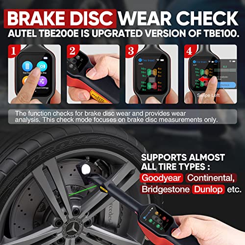 Autel Tire Brake Examiner MaxiTPMS TBE200(E): 2026 L~aser Tire Tread Depth & Brake Disc Wear Tester, 1.65” AMOLED Touchscreen, Upgrade of TBE100, Scan DOT, Dual Camera, Repair Tips Work w/ ITS600(PRO)