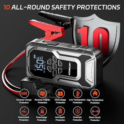 Acmount D18 Jump Starter with Air Compressor, 6000A Car Battery Jumper Starter Portable(All Gas/10.0L Diesel), 150PSI Tire Inflator Air Pump, 12V Jump Pack, 800LM Flashlight, Car Gift for Men