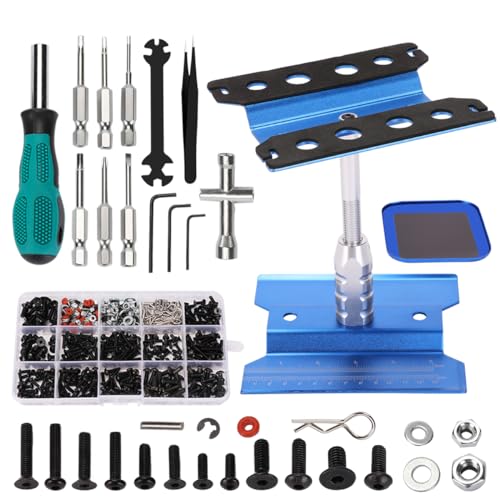 RC Car Repair Work Stand 532 PCS RC Repair Tool Screws Set Kit 360 Degree Rotation RC Repair Station Screwdrivers Screws Pallet Kit for 1/8 1/10 1/12 1/16 1/18 RC Crawler Truck Buggy Tool Set - color: Blue