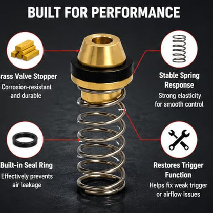 Air Throttle Valve Kit Trigger O Ring Replacement for 1/2" 3/4" 1" Pneumatic Impact Wrench, Tune Up Kit Repair Parts with Brass Valve, Spring & Seal Components - color: Brown