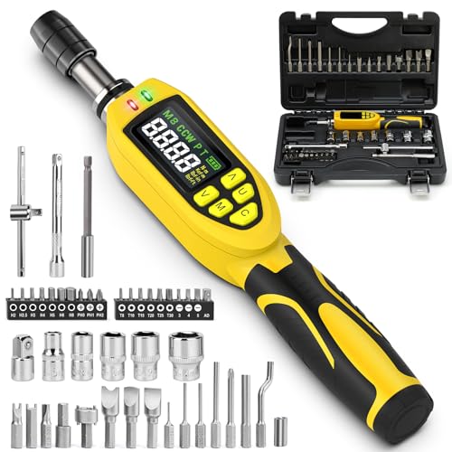 YIYEIE 46-Pc Digital Torque Screwdriver, 3.5-70.8 in-lb, ±1% Precision Electronic Torque Screwdriver Set with Buzzer & LED, 1/4" Inch Pound Torque Driver with S2 Bits for Bike Repair & Scope Mounting - size: 46PCS, style: Digital