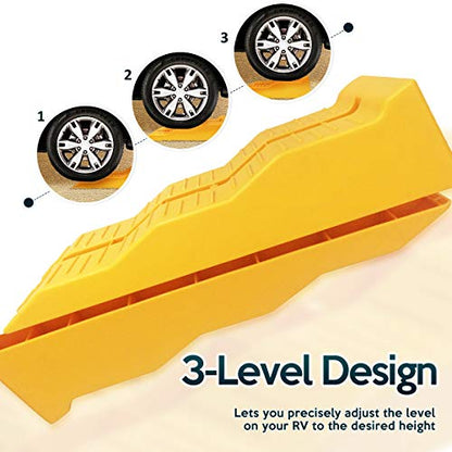 ZONETECH Automotive Leveling Ramps - 4 Packs Premium Quality Camper Trailer SUV Car Wheel Chocks, Leveler, Stabilizer on Uneven Ground- Great for Raising Auto - color: Yellow 4