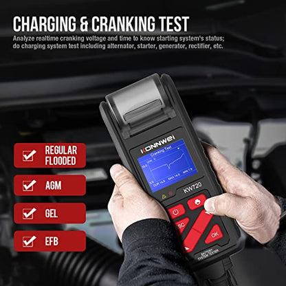 KONNWEI KW720 Car Battery Tester 6V 12V 24V W/Printer, Battery Load Tester Automotive 100-2000CCA Digital Auto Battery Analyzer Alternator Starter Tester for Car Truck Motorcycle(Paper Included) - color: KW720
