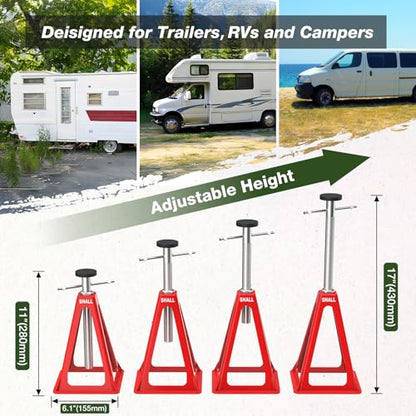 SHALL RV Stabilizer Jacks, 4-Pack Heavy Duty Aluminum Jack Stands for Travel Trailer Camper, Single Support up to 7500 Lbs, RV Leveling Screw Jack with Spare Nuts & Pads, Adjustable from 11" to 17"