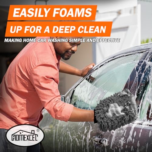 HOMEXCEL Car Wash Mitt, Microfiber Washing Glove, 10.2" x 6.7 ", 2 PK Grey | Microfiber Wash Mitts Scratch-Free & Lint-Free, Rich Foam, Highly Absorbent, Double Sided, for Car Washing and Detailing - color: Grey