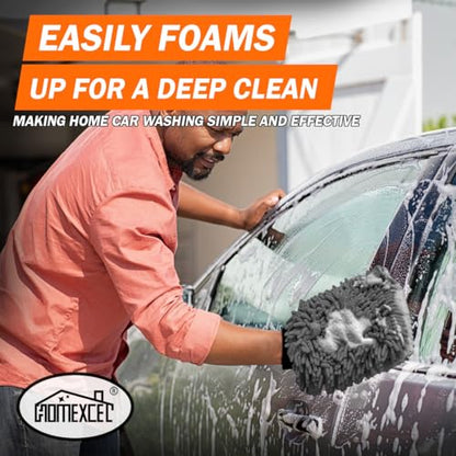 HOMEXCEL Car Wash Mitt, Microfiber Washing Glove, 10.2" x 6.7 ", 2 PK Grey | Microfiber Wash Mitts Scratch-Free & Lint-Free, Rich Foam, Highly Absorbent, Double Sided, for Car Washing and Detailing - color: Grey