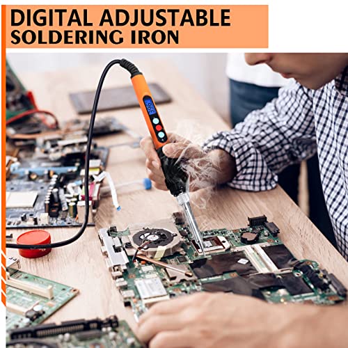 Soldering Iron Kit, 90W Soldering Iron LCD Adjustable Temperature, 13 in 1 Soldering Welding Iron Gun Kit with 5 Tips, Flux, Desoldering Pump, Stand, Tweezers, Wire Cutter, Solder Wire, Sponge, 110V | 5 soldering tips, desoldering pump, soldering iron sta