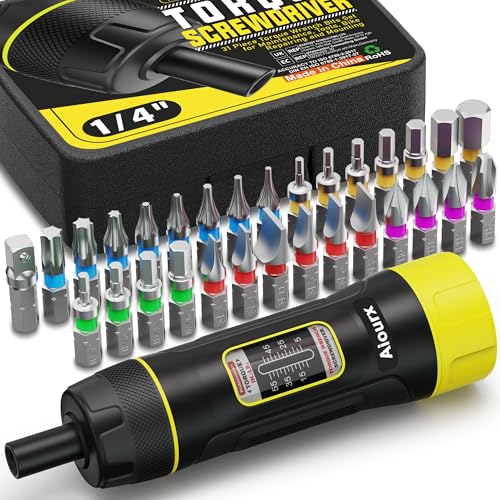 Preset Torque Screwdriver Wrench Set, 5-55 Inch Pounds lbs, 31 Piece 1/4" Drive Torque Screwdriver Wrench with S2 Steel Bits for Bicycle Mechanics, Mechanical Equipment, and Mounting - size: 5-55 in.-lb. Standard
