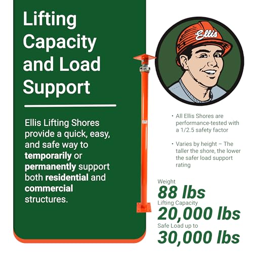 ELLIS Heavy-Duty Adjustable Steel Shore - Basement House Jack for Floor Leveling, Foundation, Beams & Concrete Bracing - 30,000 lb Capacity, 79"-104" Adjustable Support - size: 79" - 104" Adj. Safe Load Capacity (30,000 lb)