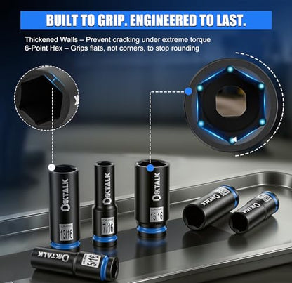 11PCS 1/2“ Drive Impact Deep Socket Set SAE (5/16″-15/16″) 6-Point CR-MO | Deep Well Socket Set for Impact Wrench, Heavy Duty Automotive & Machinery Repair - size: 11PCS SAE
