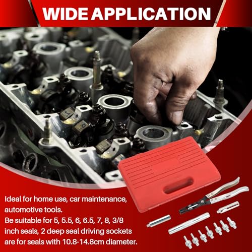 DASBET Valve Stem Seal Remover and Installer Valve Stem Seal Removal Tool Car Engine Repair Kit Set with Plier Driving Sockets, Drive Handle and Adapters