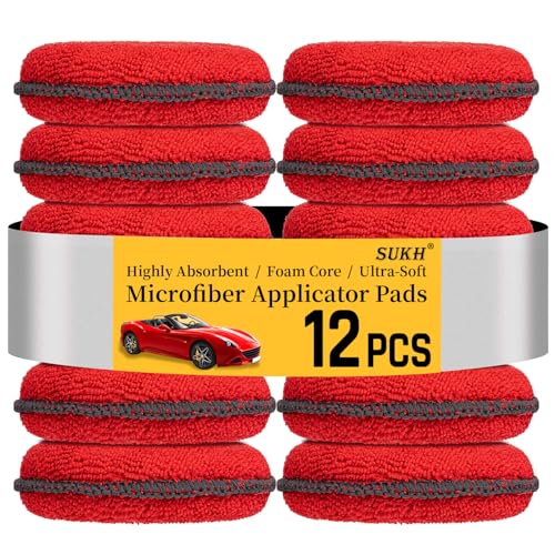 Sukh 12 Pack Microfiber Applicator Pads - Foam Car Wax Applicator Pad for Detailing - color: Red