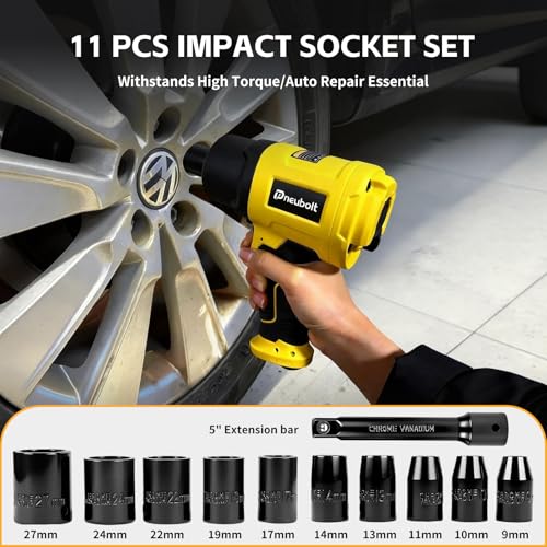 1/2" Air Impact Wrench High Torque 1750 ft-lbs,Heavy Duty Double Hammers with Variable Power Settings,Includes 11-Piece CR-V Socket Set & Hard Case