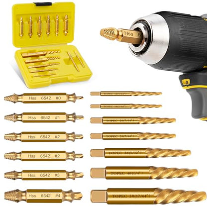 TOPEC Small Screw Extractor Set, 13 PCS Stripped Screw Removal Tool, HSS 6542 Easy Out Kit for Damaged, Broken Fasteners, Fathers Day Gifts for Dad (Golden) - size: 13-piece