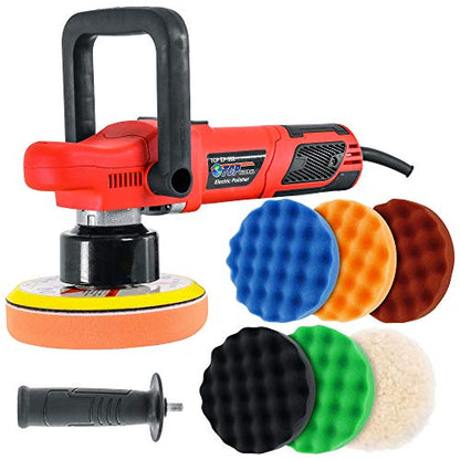 TCP Global EP-502-6" Variable Speed Random Orbit Dual-Action Polisher with Waffle Foam & Wool Pads - Professional Auto Paint Buffing & Polishing Kit